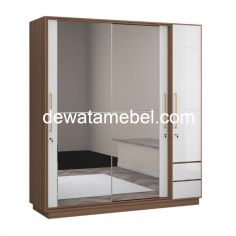 Lemari Pakaian 4 Pintu Kombinasi - SIANTANO LP DANTE 4D SS / Romanian Walnut - Silver Line 